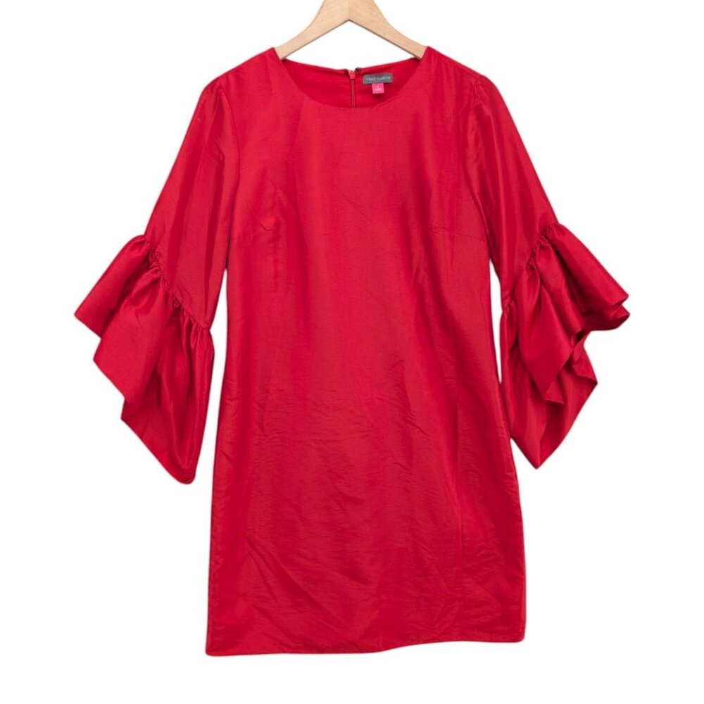 Vince Camuto Taffeta Dress Deep Red 3/4 Trumpet Sleeve Shirt Dress Size 6